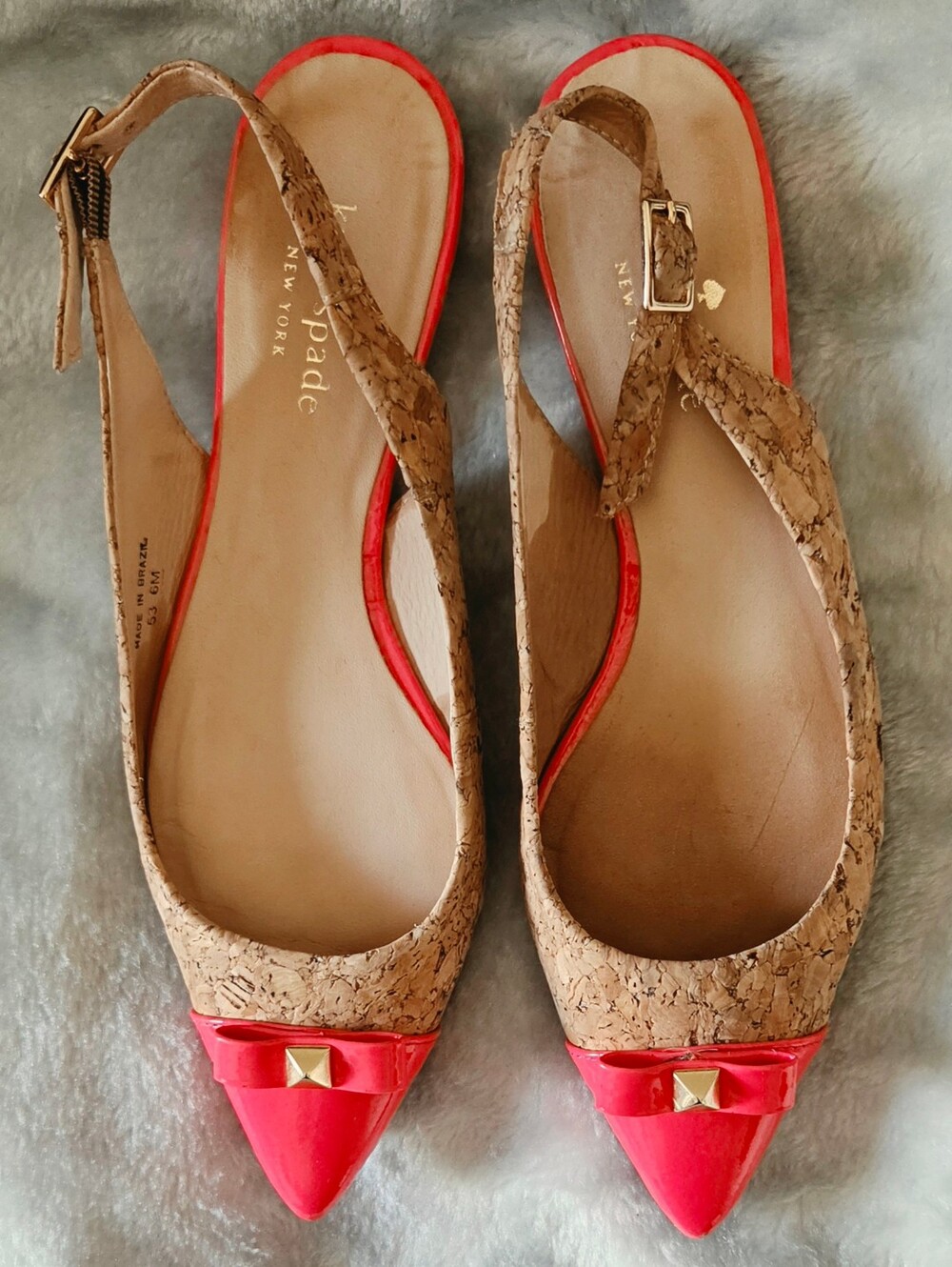 kate spade Cork & Pink Pointed-Toe Slingback Flats